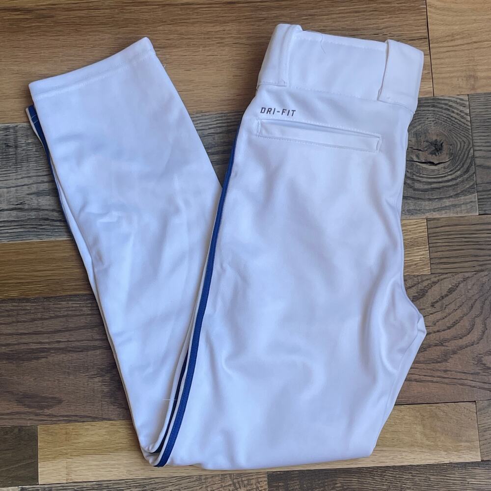 Nike Dri-FIT Youth M White Baseball Pants Blue Stripe AH8043-100